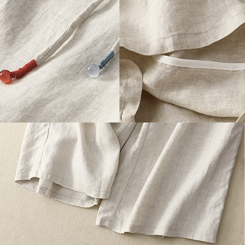 Pantaloni larghi da donna in cotone e lino, con tasche, modello Buddha Stones, casual, primavera, tinta unita, con coulisse, lunghezza 7-8