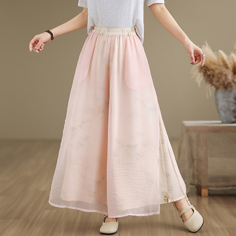 Pantaloni da donna in cotone a gamba larga con tasche, stampa vintage primaverile con motivo a piante, design a doppio strato, Buddha Stones - Rosa - US8-10, UK/AU12-14, EU40-42 (2XL) - image 10