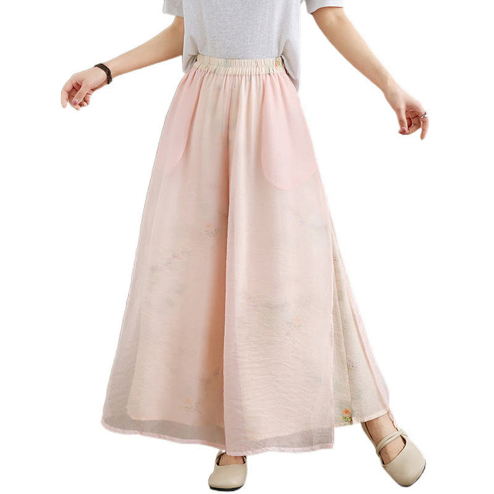 Pantaloni da donna in cotone a gamba larga con tasche, stampa vintage primaverile con motivo a piante, design a doppio strato, Buddha Stones - image 18