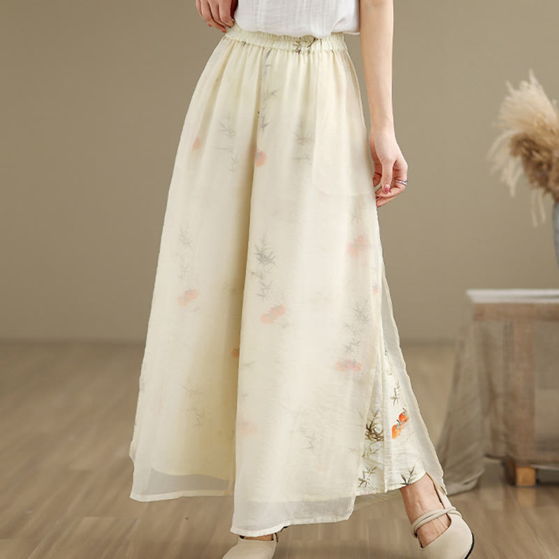 Pantaloni da donna in cotone a gamba larga con tasche, stampa vintage primaverile con motivo a piante, design a doppio strato, Buddha Stones - image 21