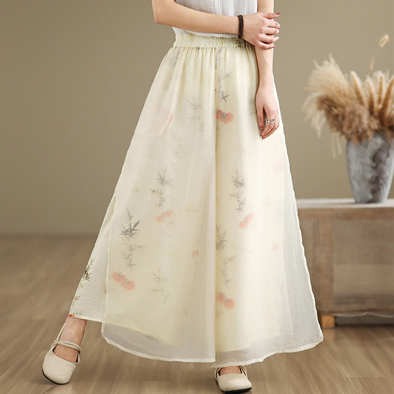 Pantaloni da donna in cotone a gamba larga con tasche, stampa vintage primaverile con motivo a piante, design a doppio strato, Buddha Stones - image 23