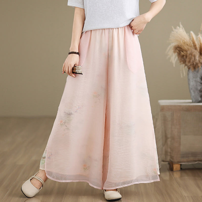 Pantaloni da donna in cotone a gamba larga con tasche, stampa vintage primaverile con motivo a piante, design a doppio strato, Buddha Stones - image 13