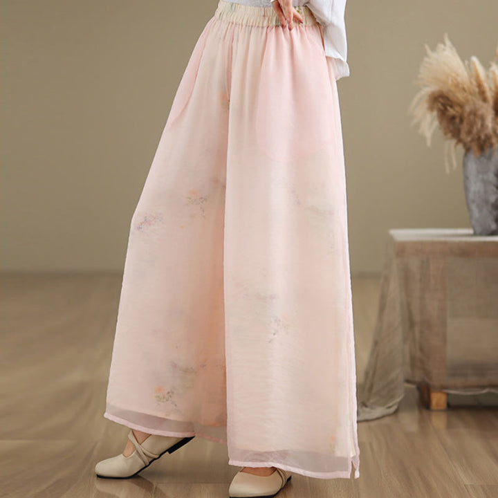 Pantaloni da donna in cotone a gamba larga con tasche, stampa vintage primaverile con motivo a piante, design a doppio strato, Buddha Stones - image 12