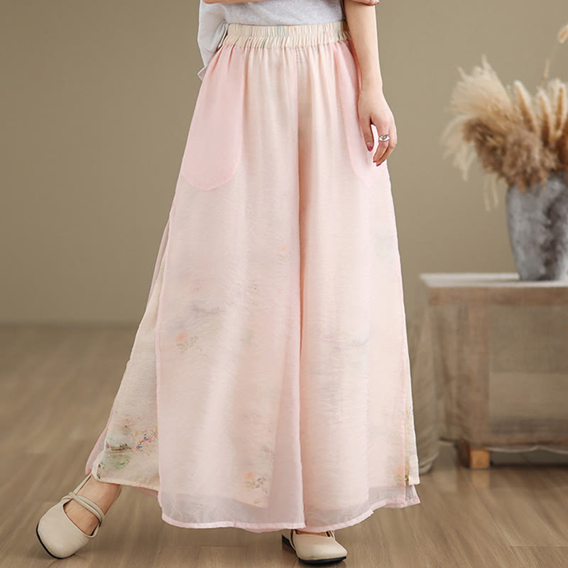 Pantaloni da donna in cotone a gamba larga con tasche, stampa vintage primaverile con motivo a piante, design a doppio strato, Buddha Stones - image 15