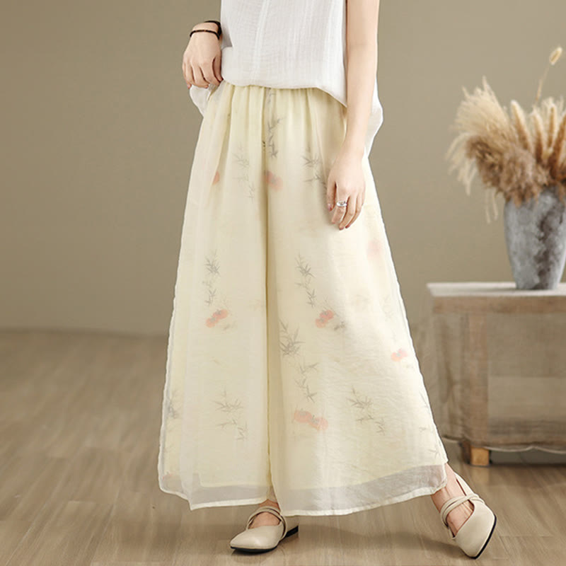 Pantaloni da donna in cotone a gamba larga con tasche, stampa vintage primaverile con motivo a piante, design a doppio strato, Buddha Stones - image 25