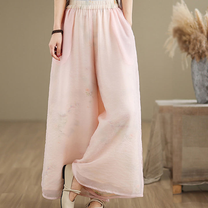 Pantaloni da donna in cotone a gamba larga con tasche, stampa vintage primaverile con motivo a piante, design a doppio strato, Buddha Stones - image 11