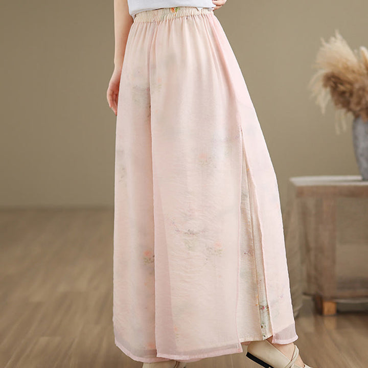 Pantaloni da donna in cotone a gamba larga con tasche, stampa vintage primaverile con motivo a piante, design a doppio strato, Buddha Stones - image 14