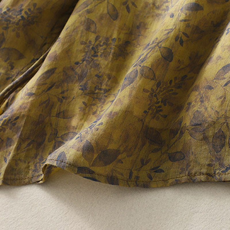 Camicia da donna in cotone e lino con maniche a tre quarti e ricamo di Buddha Stones e foglie - image 18