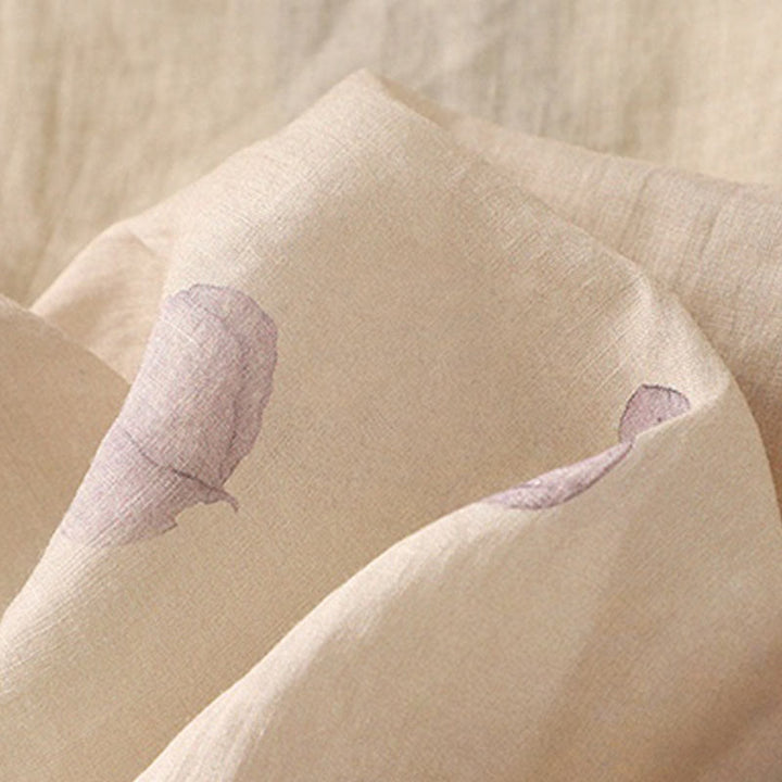 Camicia da donna in cotone e lino con maniche a tre quarti e ricamo di Buddha Stones e foglie - image 12