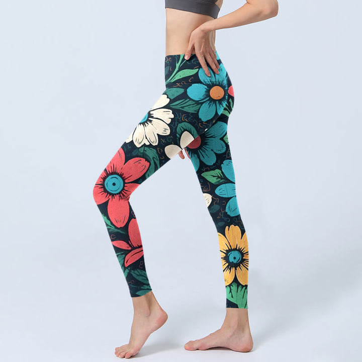 Leggings da palestra con stampa di fiori colorati Buddha Stones , pantaloni da yoga da donna - image 3