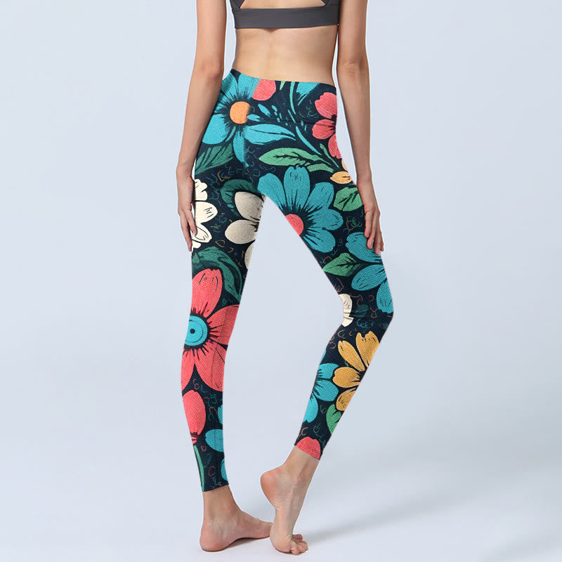 Leggings da palestra con stampa di fiori colorati Buddha Stones , pantaloni da yoga da donna - image 3