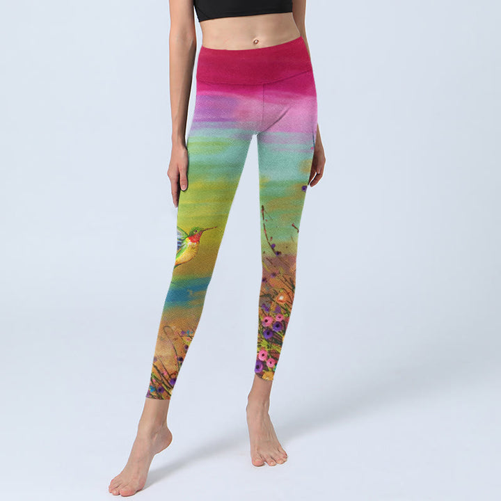 Leggings da palestra con stampa di Buddha Stones , fiori e uccelli, pantaloni da yoga da donna - image 6
