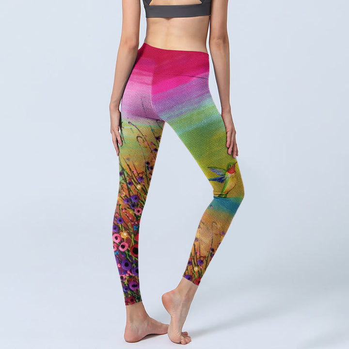 Leggings da palestra con stampa di Buddha Stones , fiori e uccelli, pantaloni da yoga da donna - image 4
