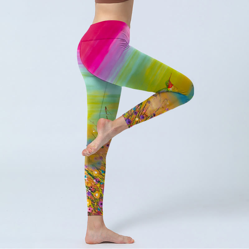 Leggings da palestra con stampa di Buddha Stones , fiori e uccelli, pantaloni da yoga da donna - image 4