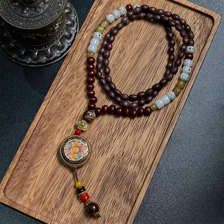 Buddha Stones di legno tibetane fatte a mano Om Mani Padme Hum Samantabhadra Bodhisattva Purezza Collana pendente - image 2