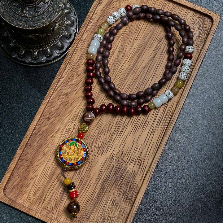 Buddha Stones di legno tibetane fatte a mano Om Mani Padme Hum Samantabhadra Bodhisattva Purezza Collana pendente - Om Mani Padme Hum e Samantabhadra Bodhisattva - image 1