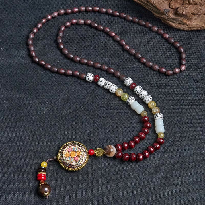 Buddha Stones di legno tibetane fatte a mano Om Mani Padme Hum Samantabhadra Bodhisattva Purezza Collana pendente - image 10