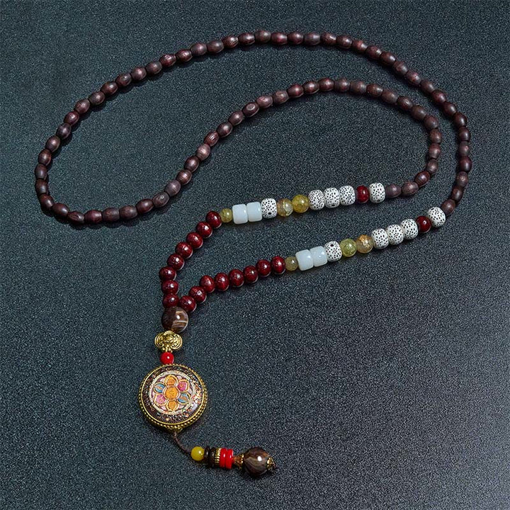 Buddha Stones di legno tibetane fatte a mano Om Mani Padme Hum Samantabhadra Bodhisattva Purezza Collana pendente - image 8