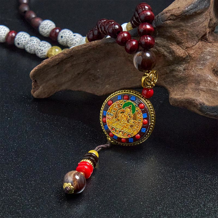 Buddha Stones di legno tibetane fatte a mano Om Mani Padme Hum Samantabhadra Bodhisattva Purezza Collana pendente - image 11