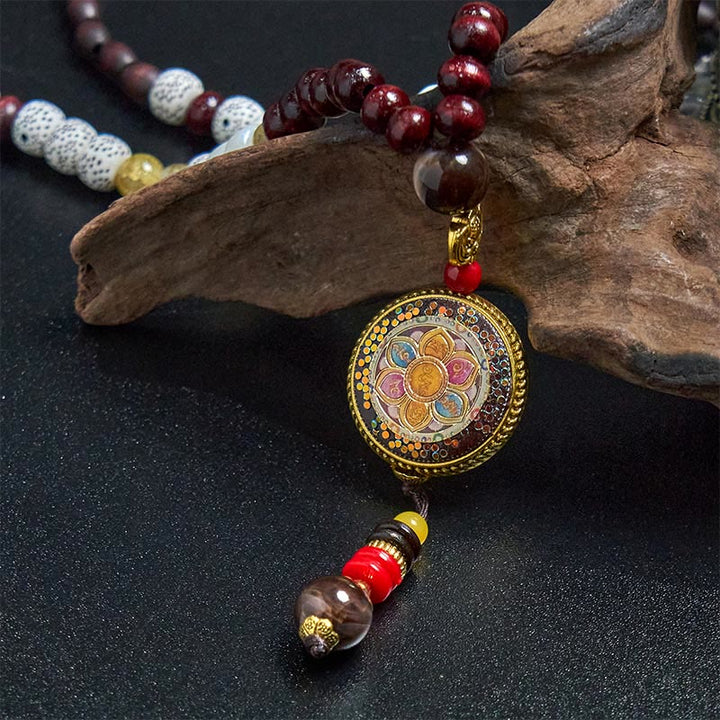 Buddha Stones di legno tibetane fatte a mano Om Mani Padme Hum Samantabhadra Bodhisattva Purezza Collana pendente - image 12