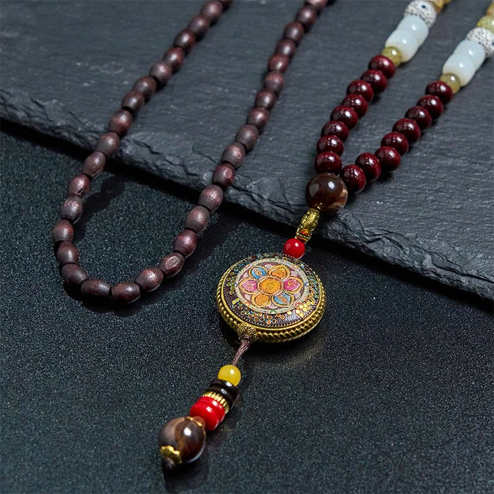 Buddha Stones di legno tibetane fatte a mano Om Mani Padme Hum Samantabhadra Bodhisattva Purezza Collana pendente - image 13