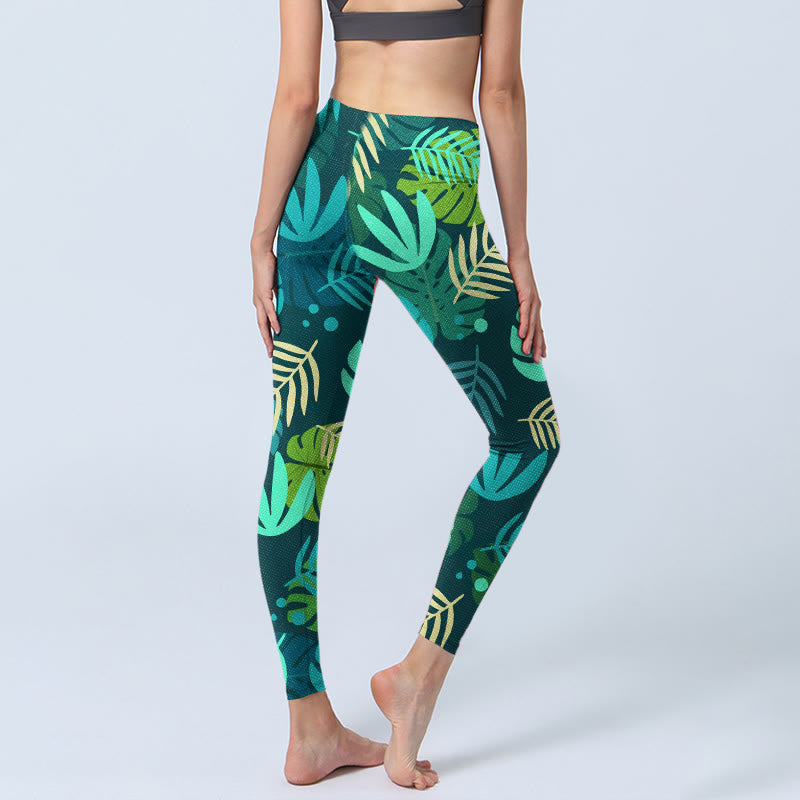Leggings da palestra con stampa di Buddha Stones, varie forme di foglie, pantaloni da yoga da donna - image 4
