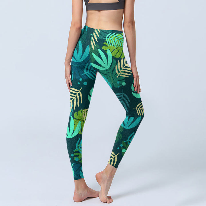 Leggings da palestra con stampa di Buddha Stones, varie forme di foglie, pantaloni da yoga da donna - image 4