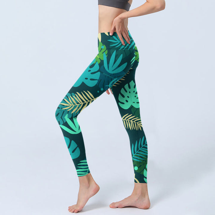 Leggings da palestra con stampa di Buddha Stones, varie forme di foglie, pantaloni da yoga da donna - image 2