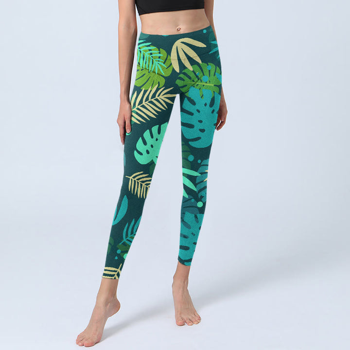 Leggings da palestra con stampa di Buddha Stones, varie forme di foglie, pantaloni da yoga da donna - image 5