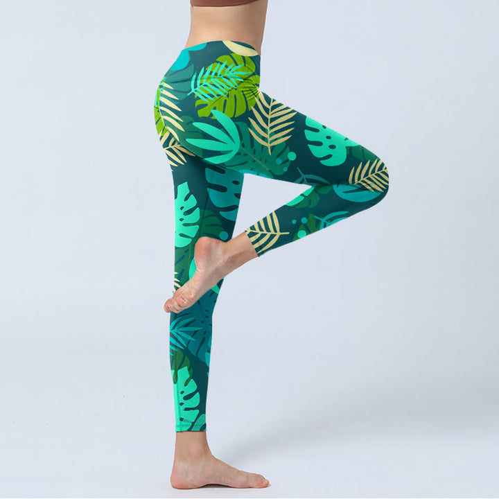 Leggings da palestra con stampa di Buddha Stones, varie forme di foglie, pantaloni da yoga da donna - image 5