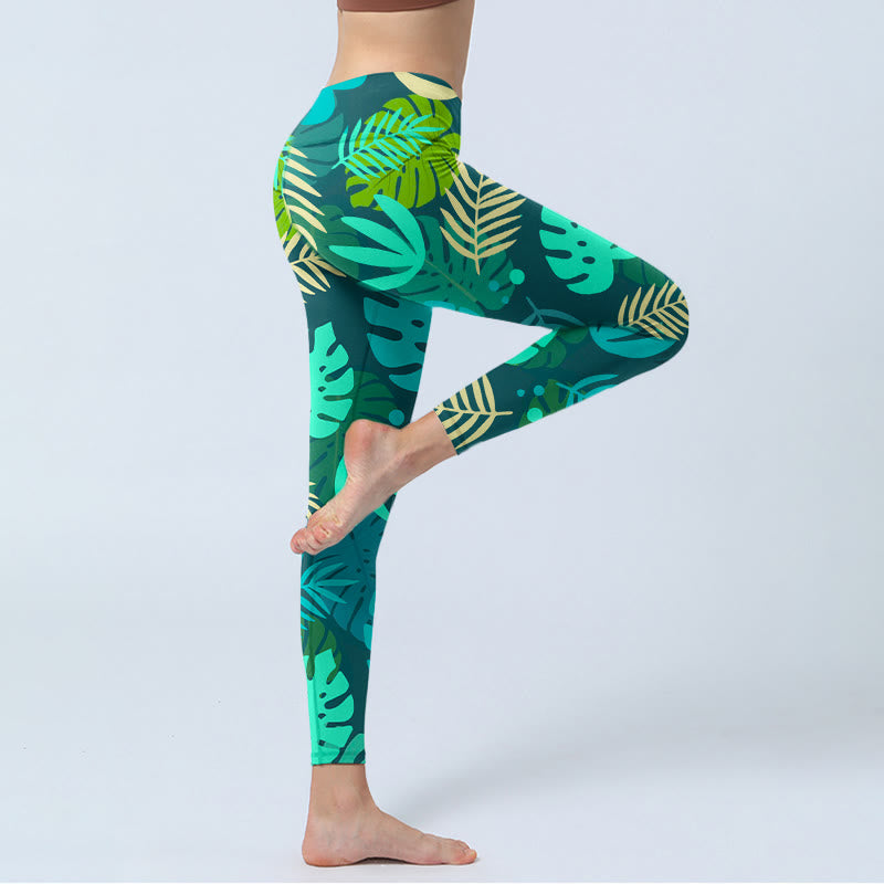 Leggings da palestra con stampa di Buddha Stones, varie forme di foglie, pantaloni da yoga da donna - image 4