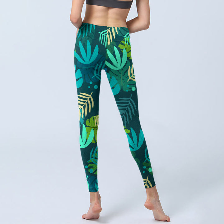 Leggings da palestra con stampa di Buddha Stones, varie forme di foglie, pantaloni da yoga da donna - image 7