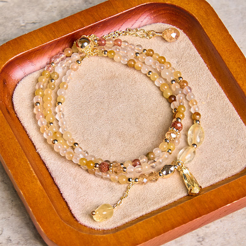 Bracciale multistrato con perline di citrino naturale Buddha Stones Stones Pleasure
