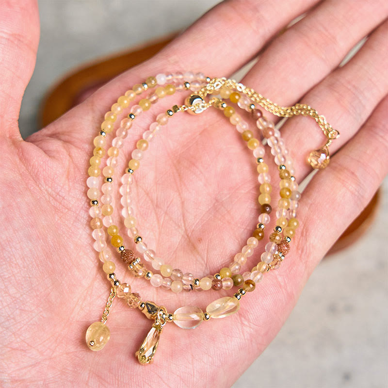 Bracciale multistrato con perline di citrino naturale Buddha Stones Stones Pleasure