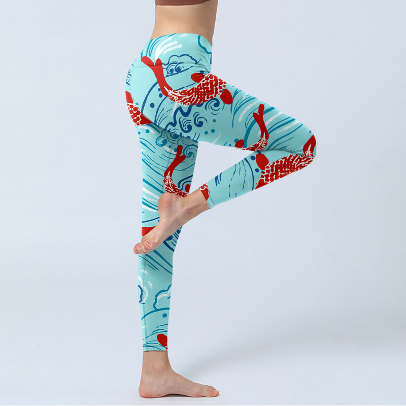 Leggings da palestra con stampa a onde Buddha Stones Koi Fish, pantaloni da yoga da donna - image 4