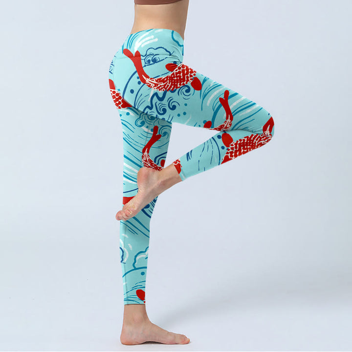 Leggings da palestra con stampa a onde Buddha Stones Koi Fish, pantaloni da yoga da donna - image 5