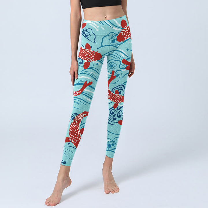 Leggings da palestra con stampa a onde Buddha Stones Koi Fish, pantaloni da yoga da donna - image 5