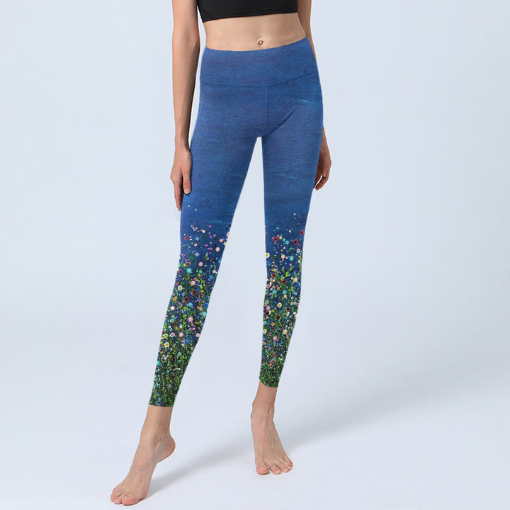 Leggings da palestra con stampa di Buddha Stones , motivo a fiori d'erba, pantaloni da yoga da donna - image 5