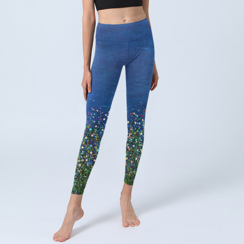 Leggings da palestra con stampa di Buddha Stones , motivo a fiori d'erba, pantaloni da yoga da donna - image 6