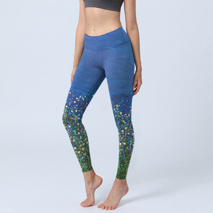 Leggings da palestra con stampa di Buddha Stones , motivo a fiori d'erba, pantaloni da yoga da donna - Blu Reale - US18, UK/AU22, EU50 (4XL) - image 0