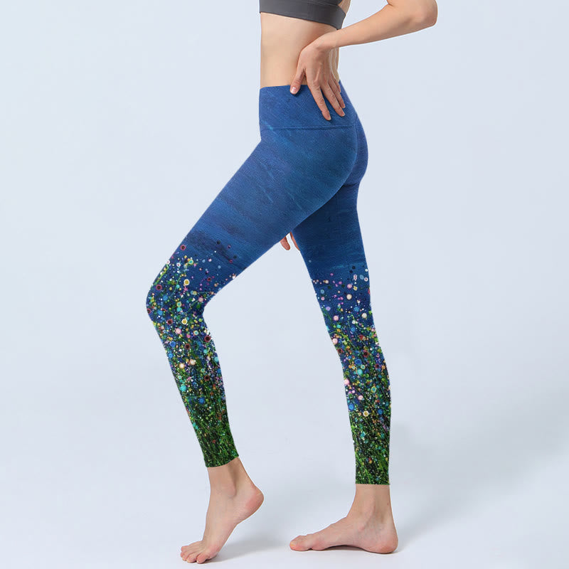 Leggings da palestra con stampa di Buddha Stones , motivo a fiori d'erba, pantaloni da yoga da donna - image 2