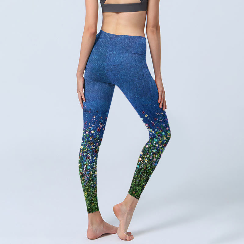 Leggings da palestra con stampa di Buddha Stones , motivo a fiori d'erba, pantaloni da yoga da donna - image 4
