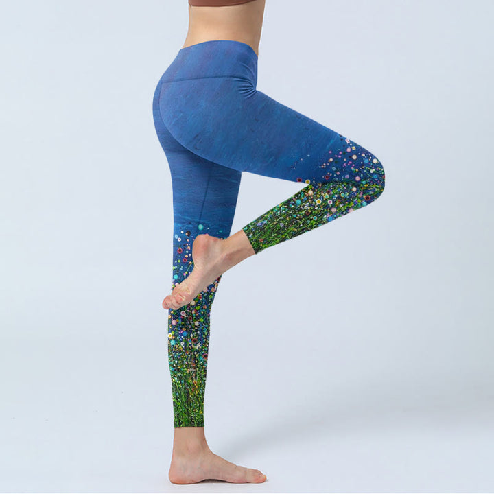 Leggings da palestra con stampa di Buddha Stones , motivo a fiori d'erba, pantaloni da yoga da donna - image 4