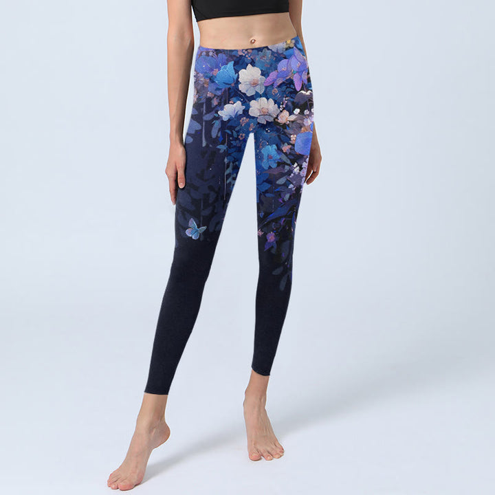 Leggings da palestra con stampa a farfalla e fiori viola Buddha Stones, pantaloni da yoga da donna - image 6