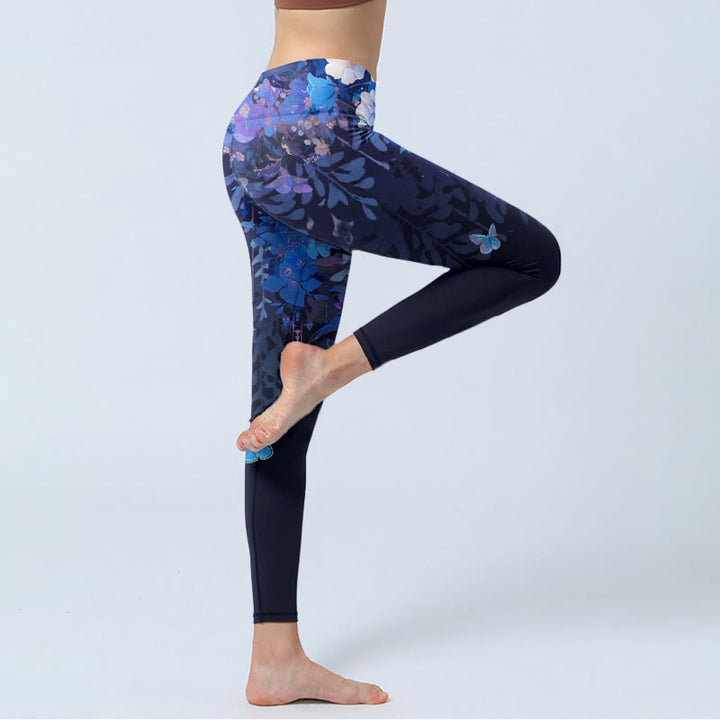 Leggings da palestra con stampa a farfalla e fiori viola Buddha Stones, pantaloni da yoga da donna - image 5