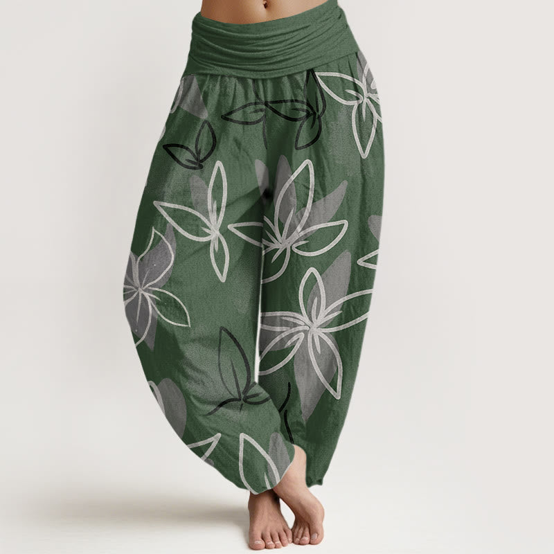Pantaloni harem da donna con elastico in vita e motivo floreale casual Buddha Stones - Verde scuro - US22, UK/AU26, EU54 (6XL) - image 1