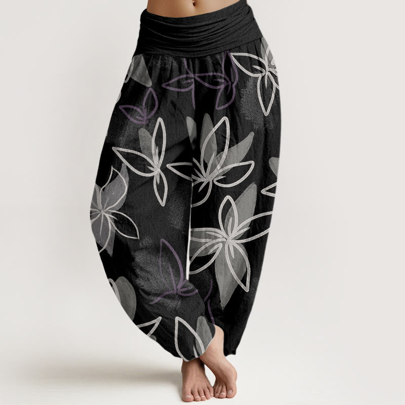 Pantaloni harem da donna con elastico in vita e motivo floreale casual Buddha Stones - Nero - US22, UK/AU26, EU54 (6XL) - image 8