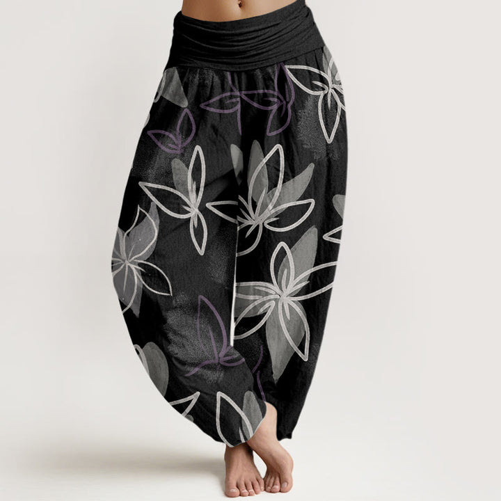 Pantaloni harem da donna con elastico in vita e motivo floreale casual Buddha Stones - Nero - US22, UK/AU26, EU54 (6XL) - image 8