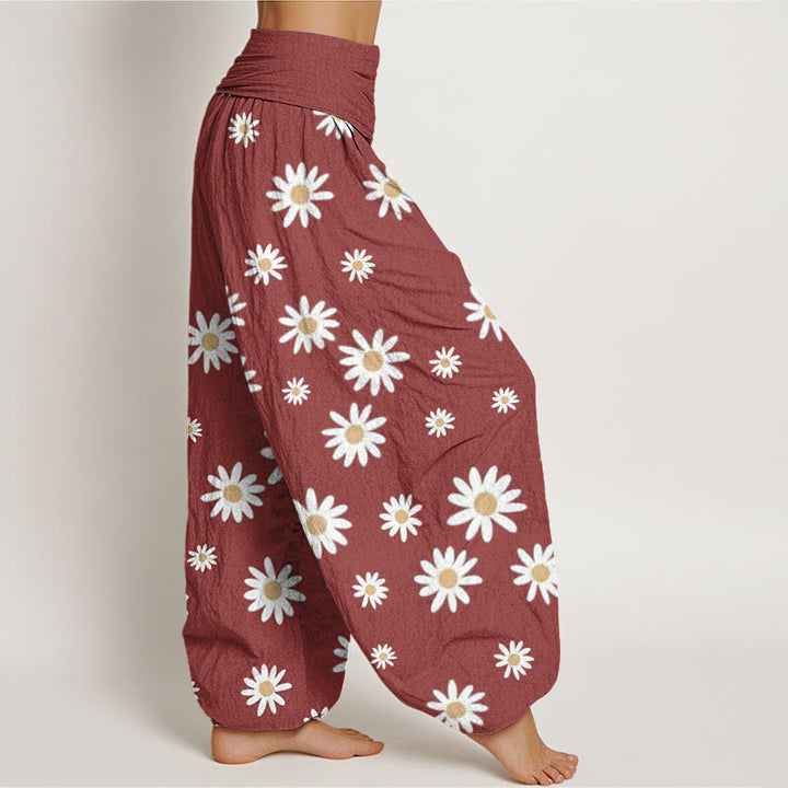 Pantaloni harem da donna con elastico in vita e motivo a margherite bianche casual Buddha Stones - image 7