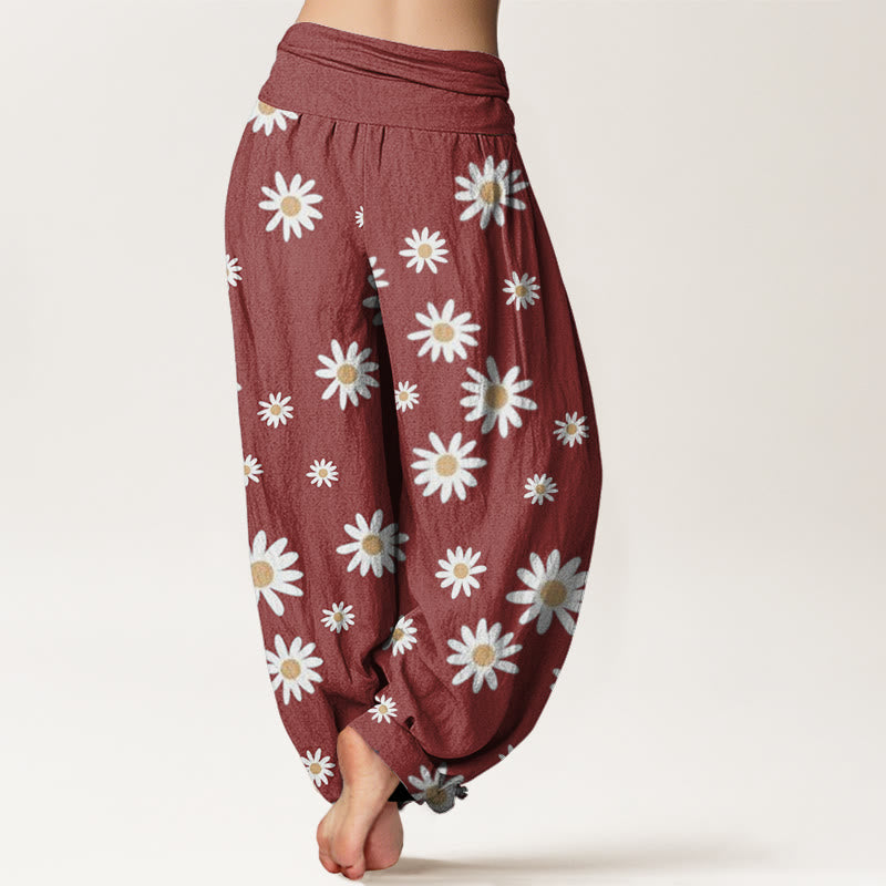 Pantaloni harem da donna con elastico in vita e motivo a margherite bianche casual Buddha Stones - image 6